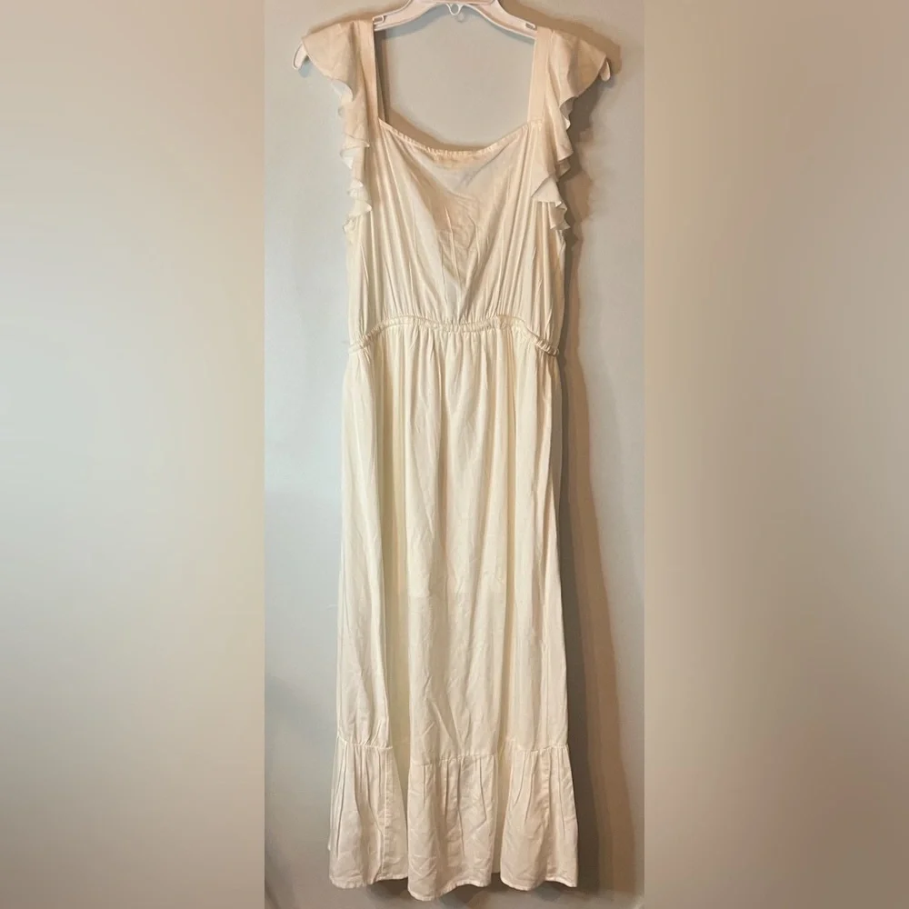 Indigo Rose Size Large Ruffle Sleeveless Button Front Off White High Low Dress - Picture 6 of 10